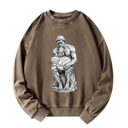 The Thinker's Cat Washed Sweatshirt
