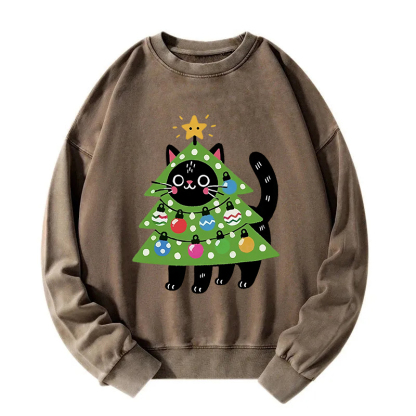 Christmas Tree Cat Washed Sweatshirt