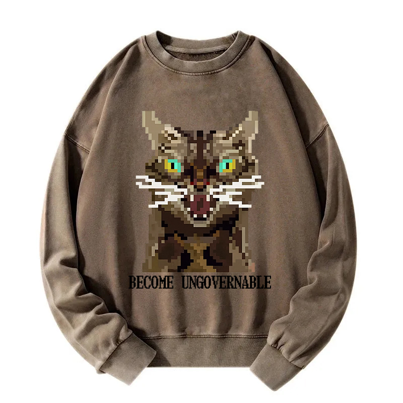 Angry Become Ungovernable Cat Washed Sweatshirt