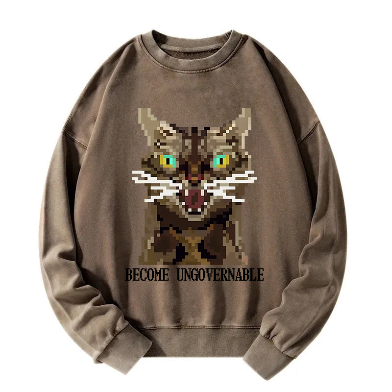 Angry Become Ungovernable Cat Washed Sweatshirt