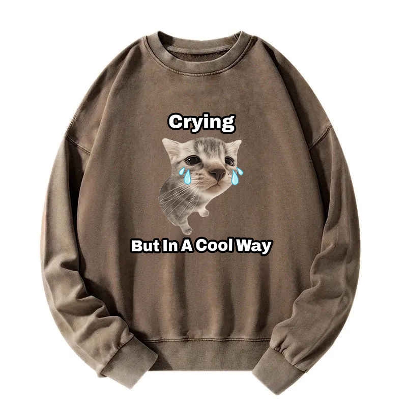 Funny Crying Cat Meme Washed Sweatshirt