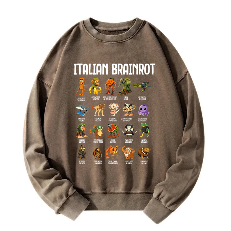 Italian Brainrot Funny Memes Washed Sweatshirt