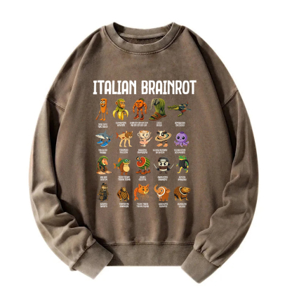 Italian Brainrot Funny Memes Washed Sweatshirt