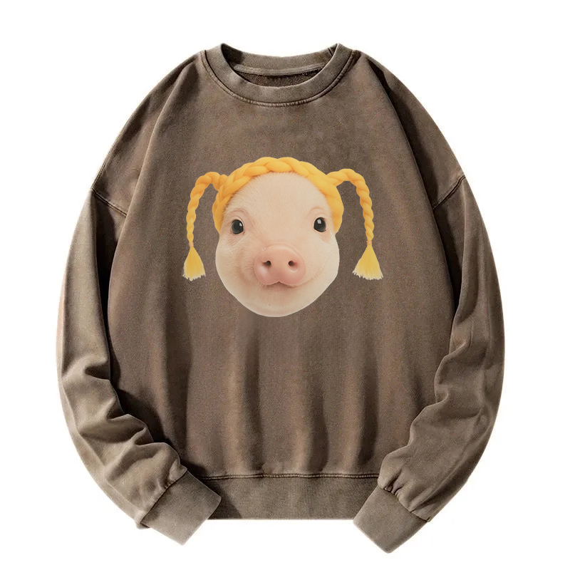 Cute Blonde Hair Pig Meme Washed Sweatshirt