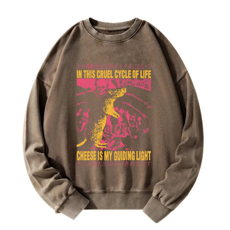 Cheese is My Guiding Light Rat Washed Sweatshirt