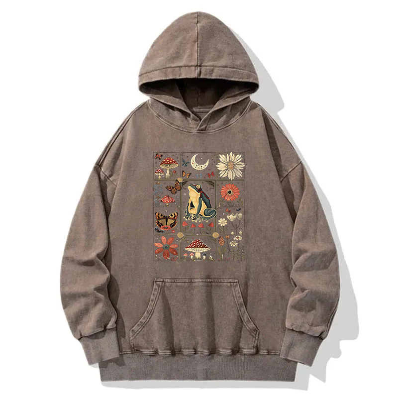 Celestial Frog Goblincore Mushroom Washed Hoodie