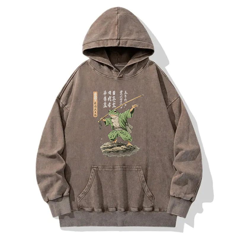 Frog Samurai Japanese Art Vintage Washed Hoodie