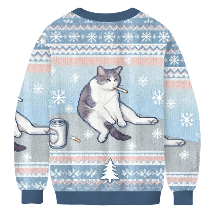 Smoking Cat Funny Meme Ugly Sweatshirt