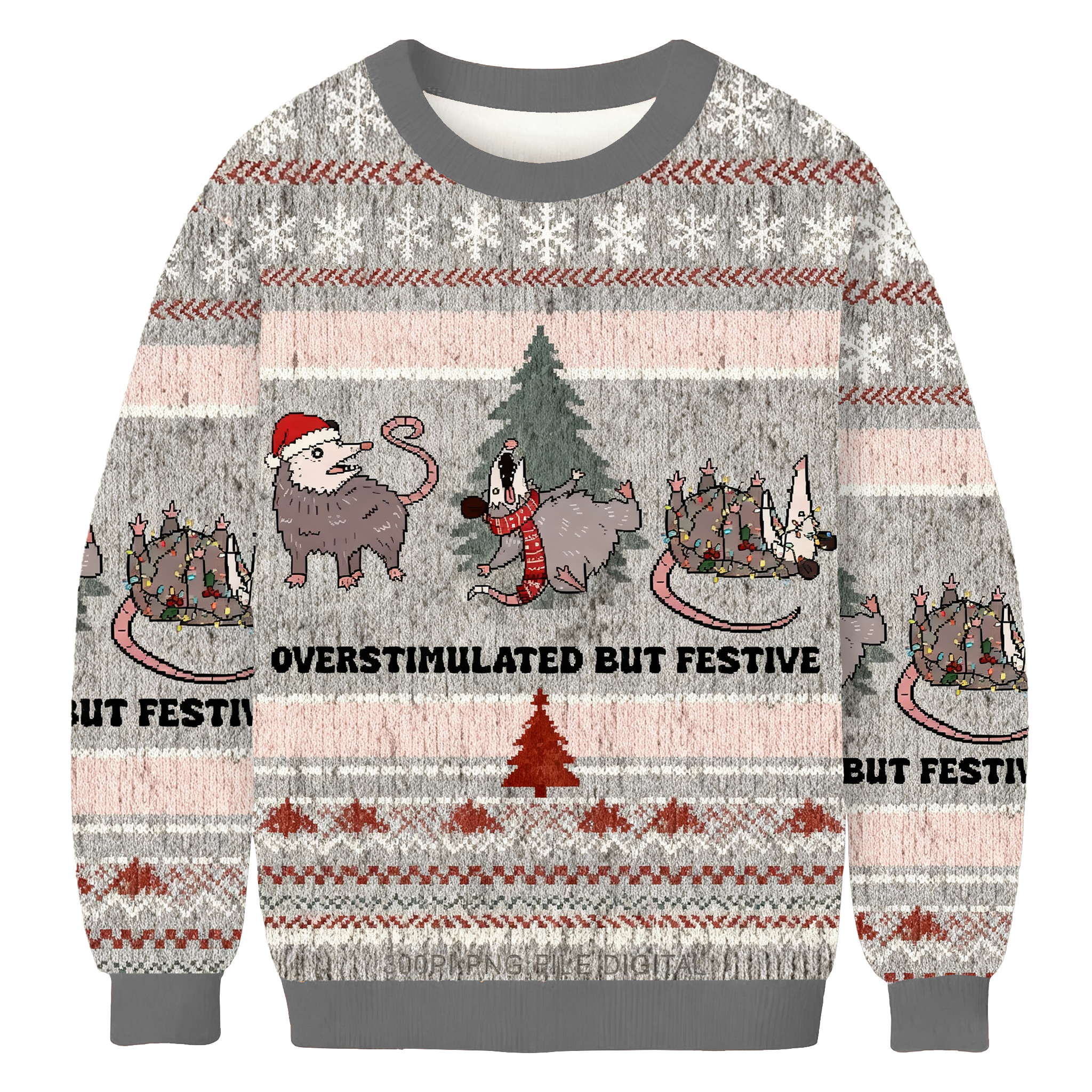 Overstimulated But Festive Possum Christmas Ugly Sweatshirt