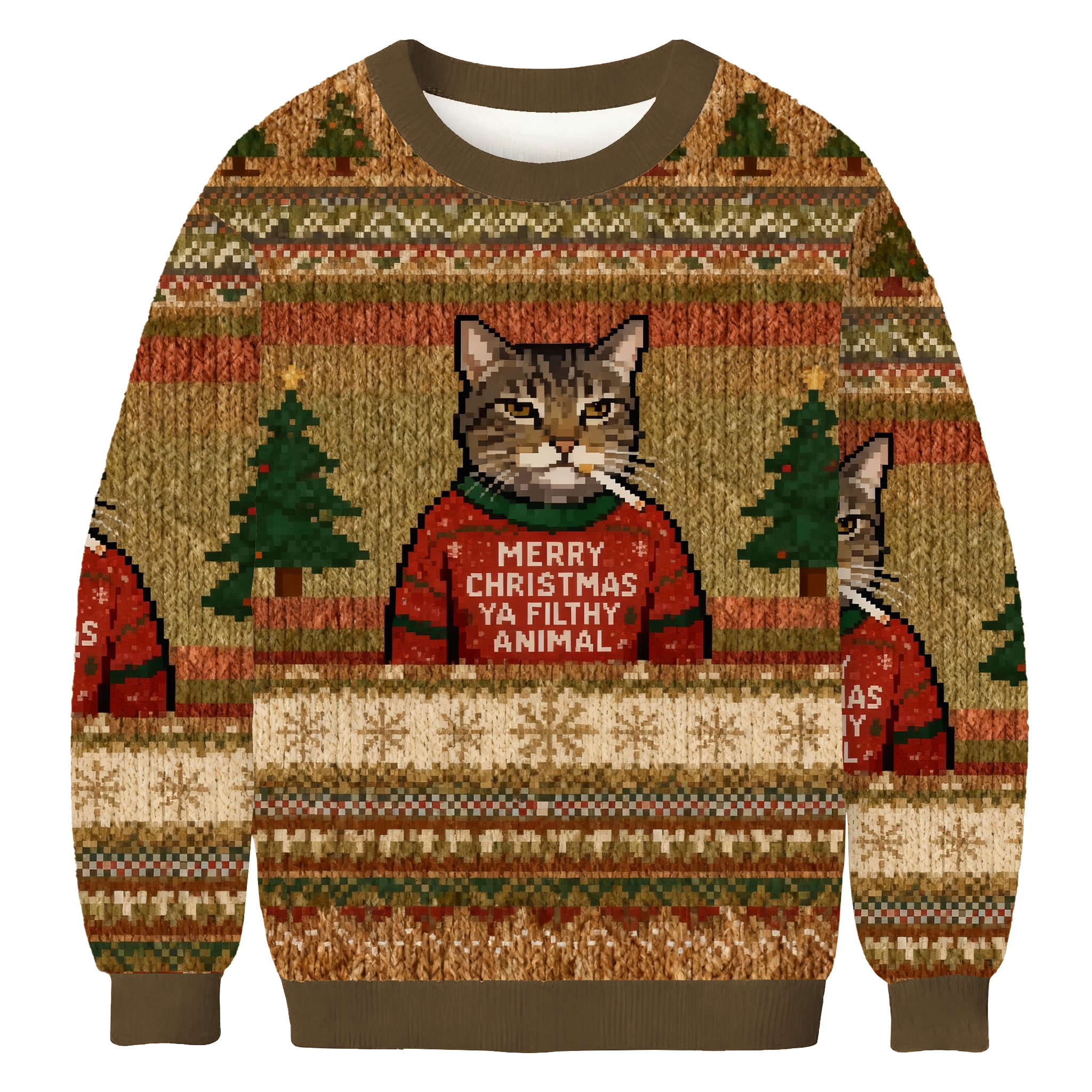Funny Christmas Smoking Cat Ugly Sweatshirt