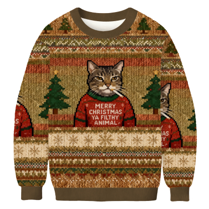 Funny Christmas Smoking Cat Ugly Sweatshirt