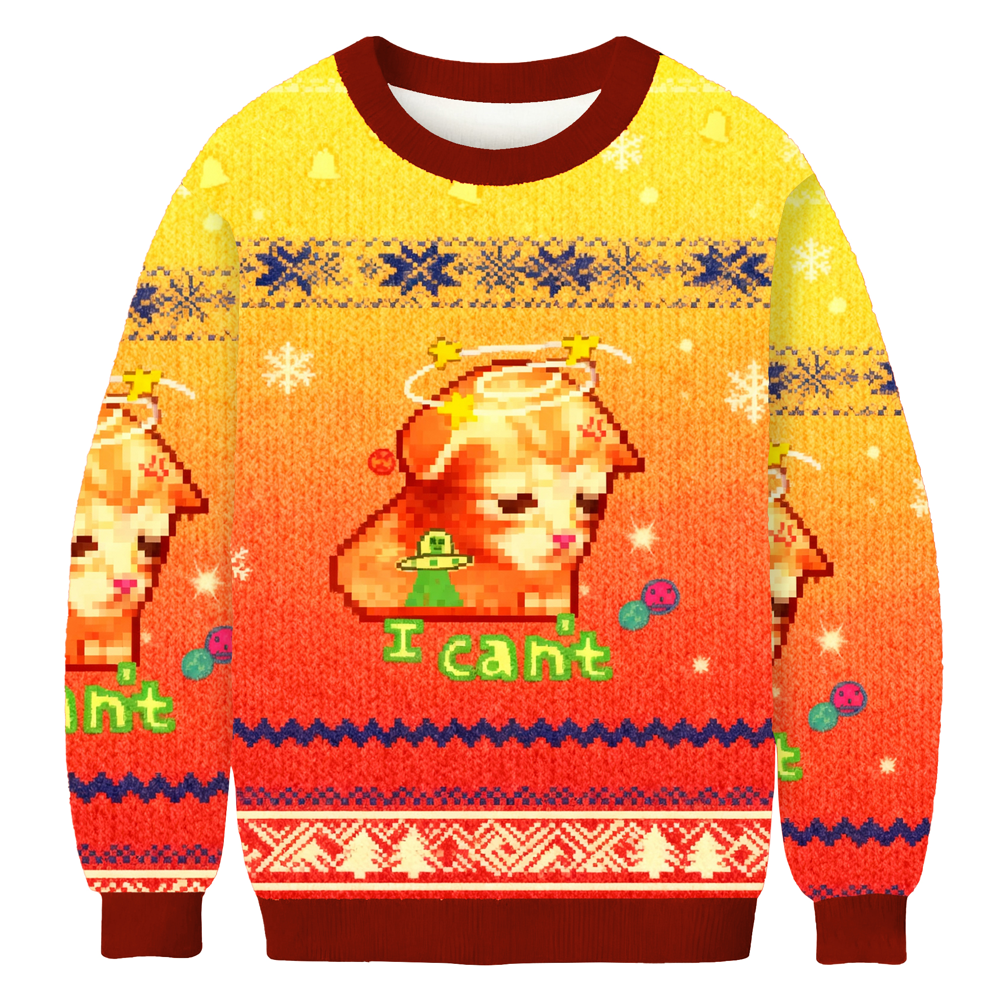 Cosmic Funny Cat MeMe Says 'I Can't' Ugly Sweatershirt