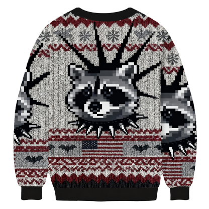 Punk Raccoon With Mohawk And Spiked Collar Ugly Sweatshirt
