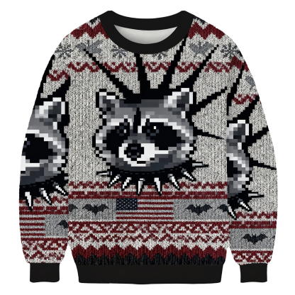Punk Raccoon With Mohawk And Spiked Collar Ugly Sweatshirt