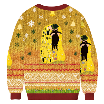 Black Cat In Golden Artwork Ugly Sweatshirt