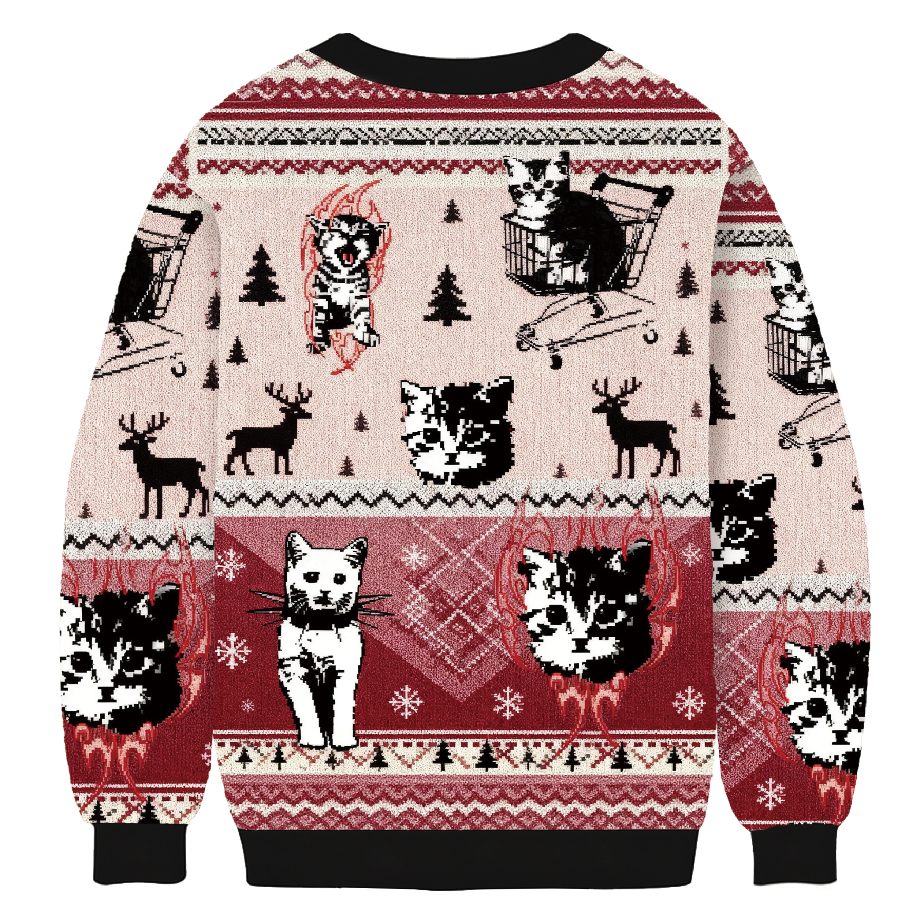 Funny Punk Kittens With Flame Designs And Shopping Cart Motif Ugly Sweatshirt