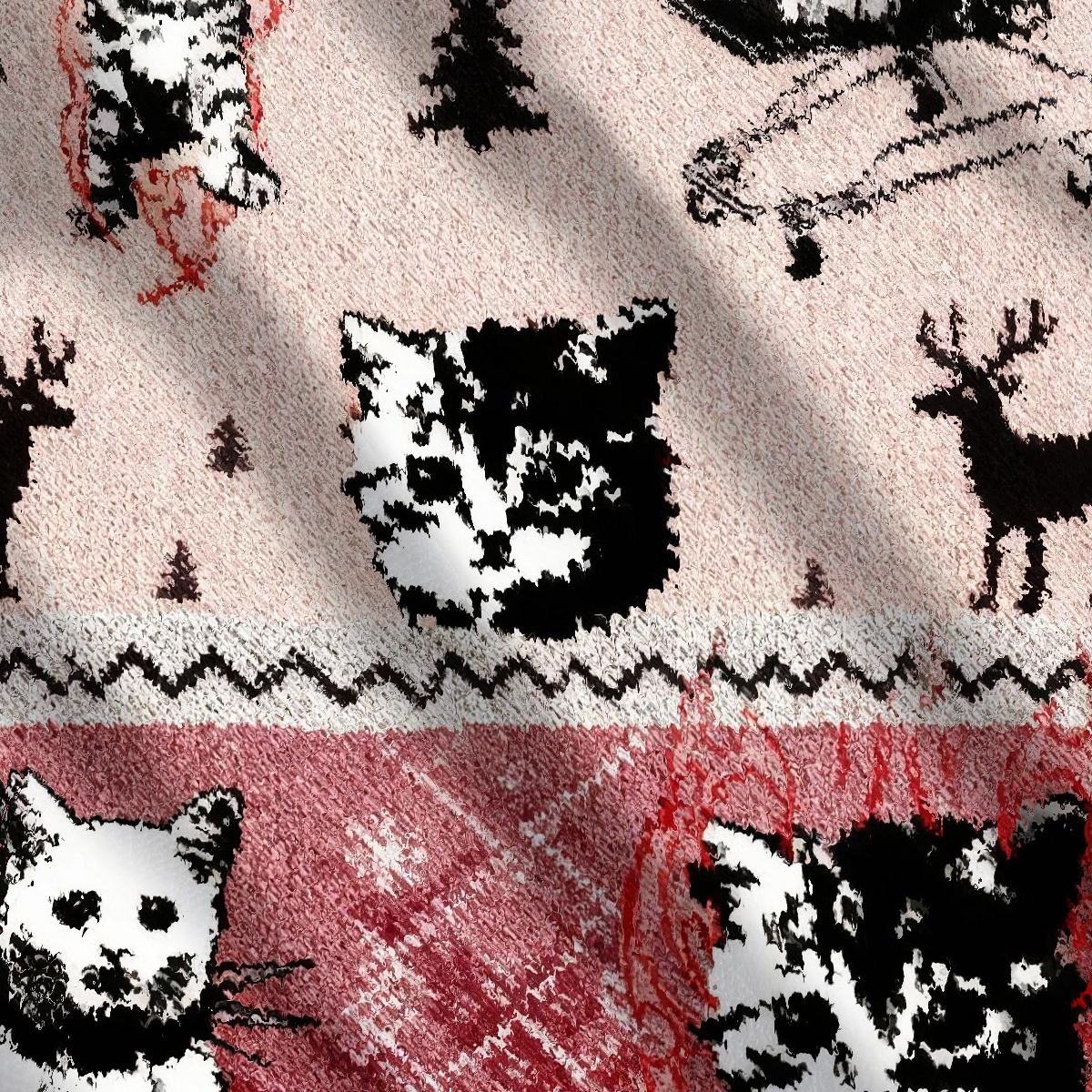 Funny Punk Kittens With Flame Designs And Shopping Cart Motif Ugly Sweatshirt