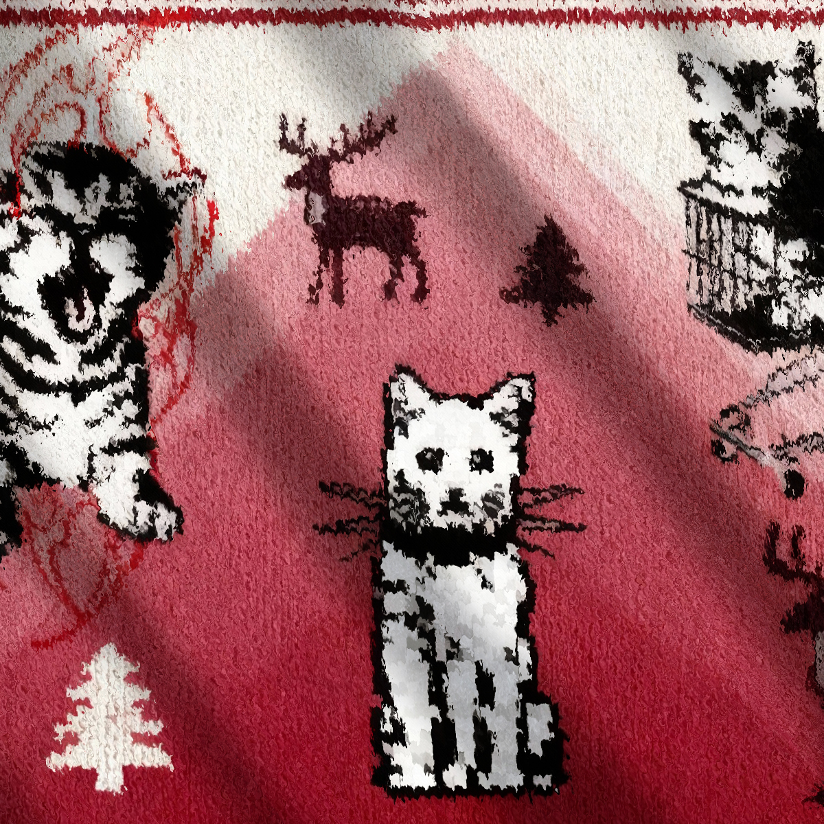 Funny Punk Kittens With Flame Designs And Shopping Cart Motif Christmas Ugly Sweatshirt