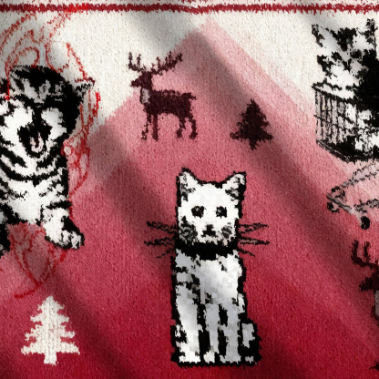 Funny Punk Kittens With Flame Designs And Shopping Cart Motif Christmas Ugly Sweatshirt