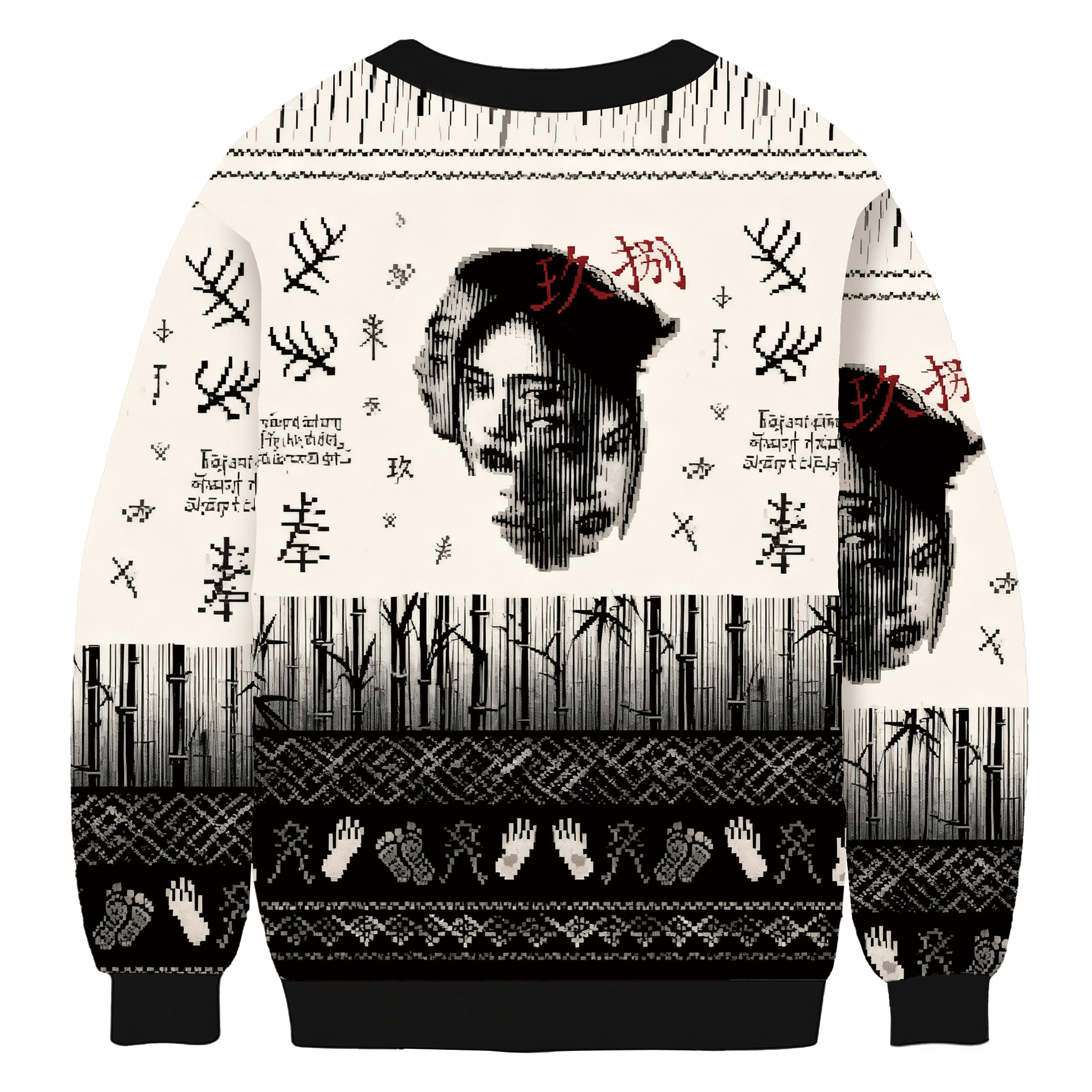 Abstract Portrait with 'Jiu Ba' Calligraphy Ugly Sweatshirt