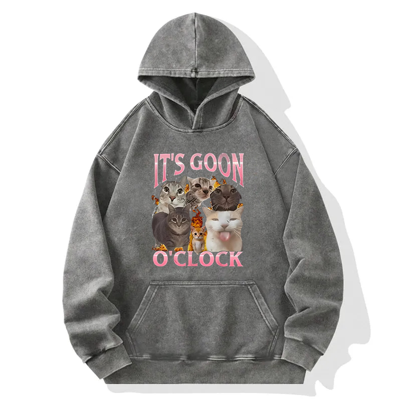 It's Goon O'Clock Funny Cat Meme Washed Hoodie