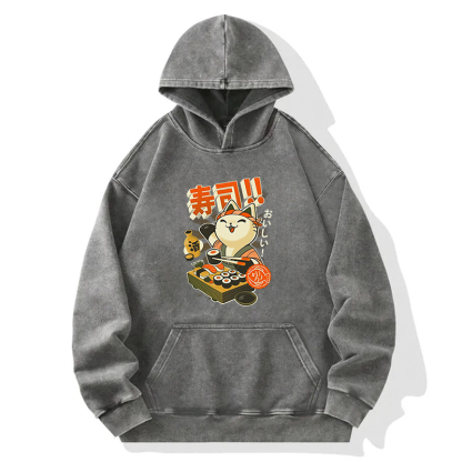 Sushi Chef Cat Washed Hoodie