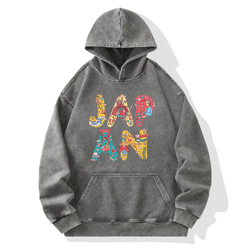 Illustration Of Japan Culture Washed Hoodie