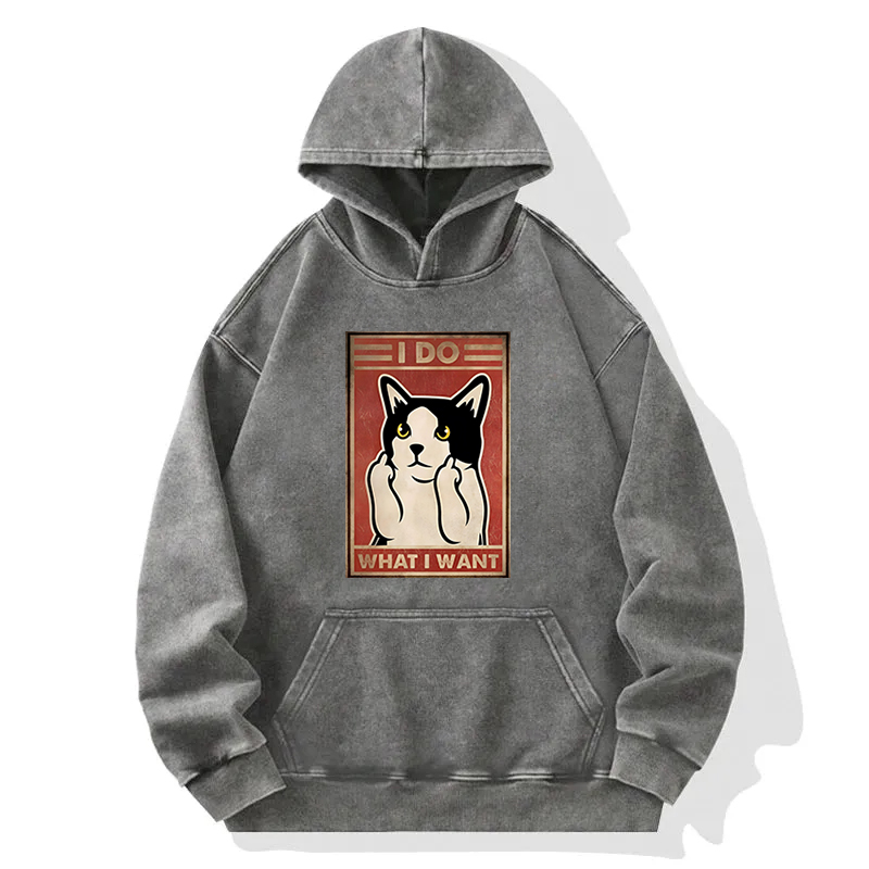 I Do What I Want Cat Meme Washed Hoodie