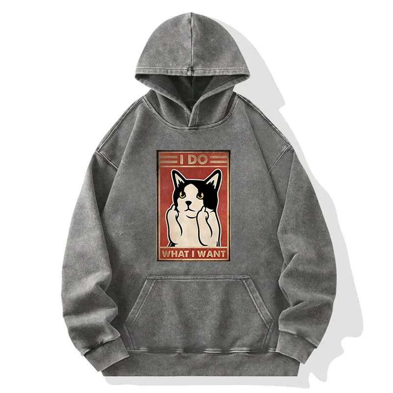 I Do What I Want Cat Meme Washed Hoodie