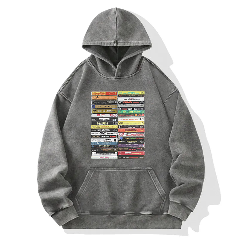 Vintage 80s 90s Hip Hop Cassette Tapes Washed Hoodie