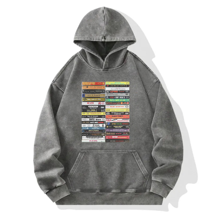 Vintage 80s 90s Hip Hop Cassette Tapes Washed Hoodie