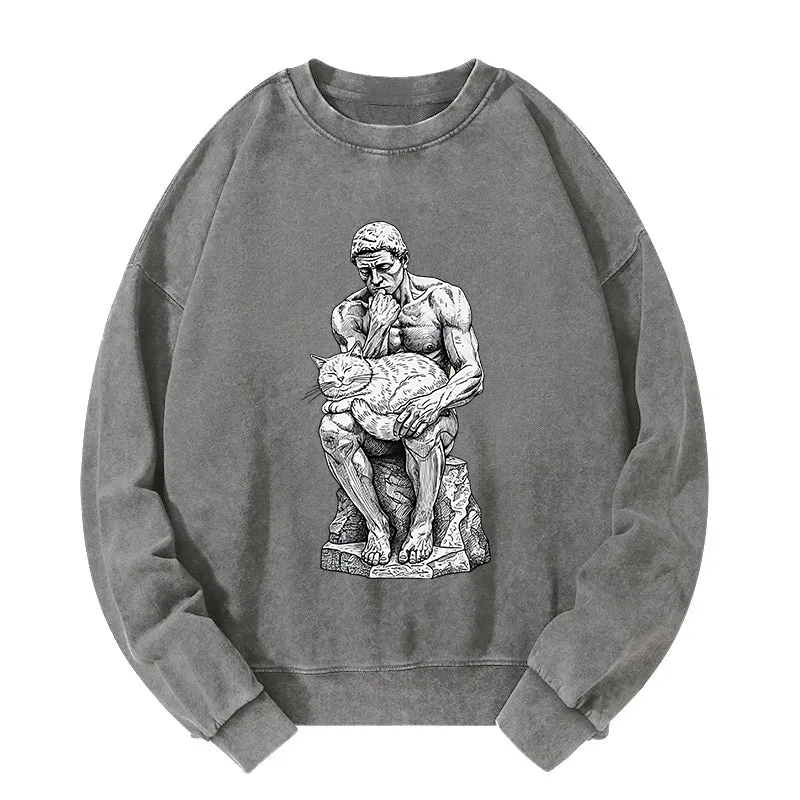 The Thinker's Cat Washed Sweatshirt