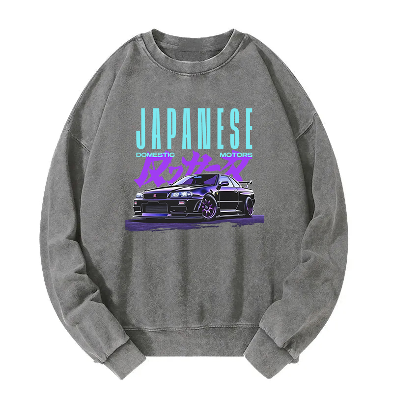 Japanese Retro Domestic Motors Washed Sweatshirt