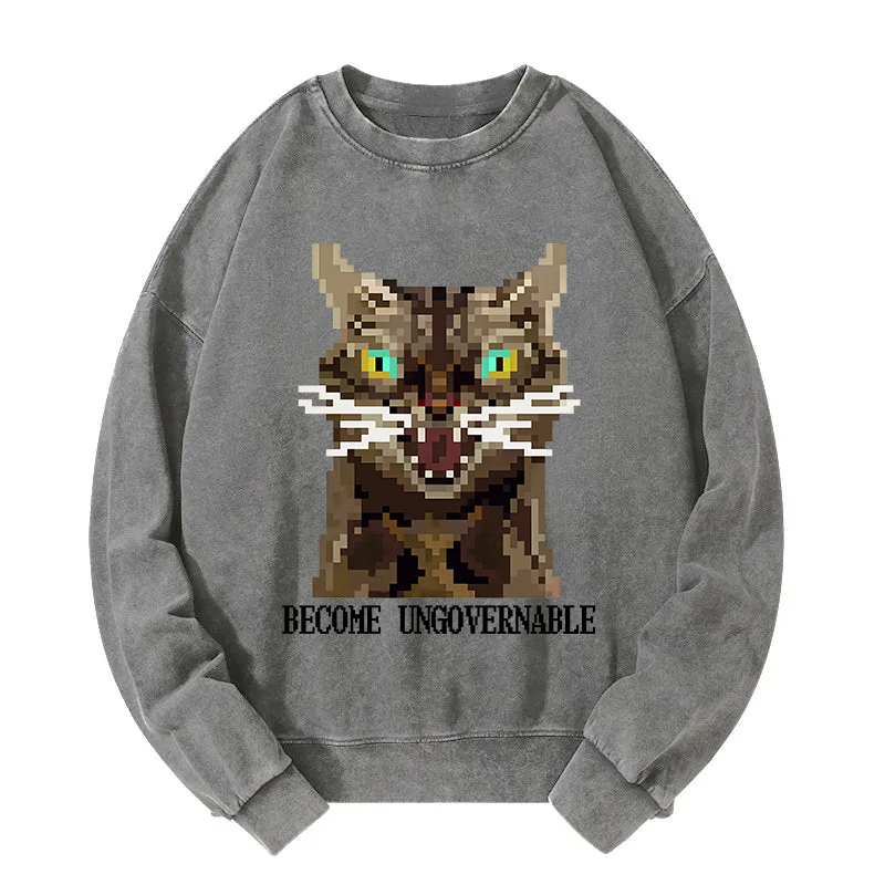 Angry Become Ungovernable Cat Washed Sweatshirt