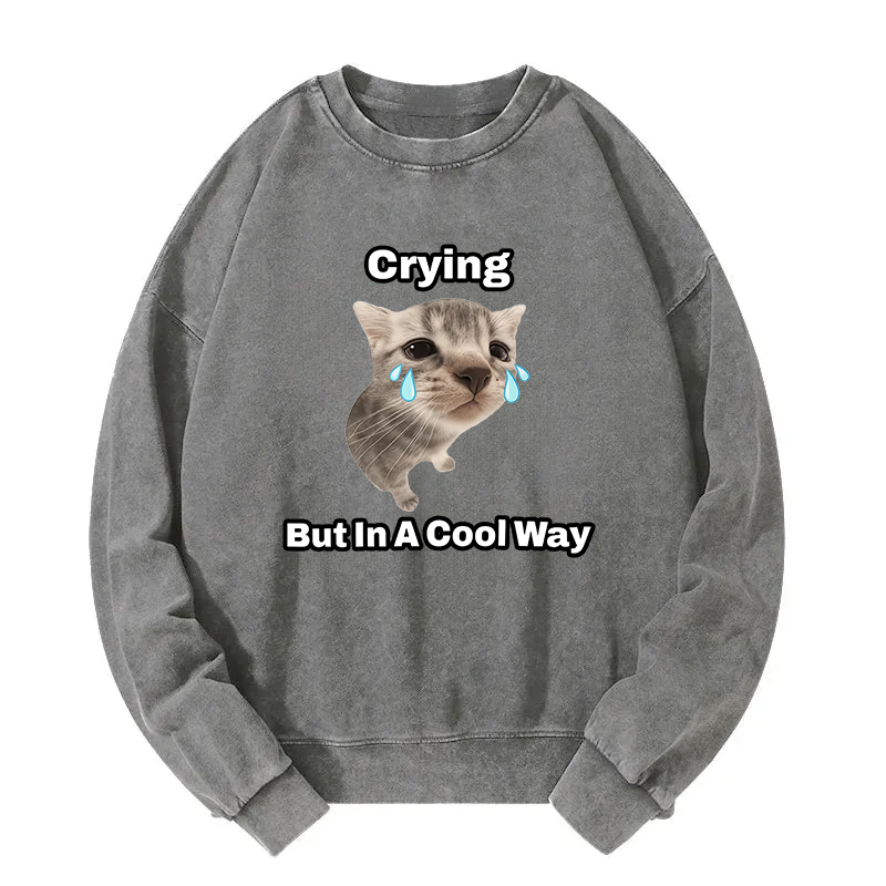 Funny Crying Cat Meme Washed Sweatshirt