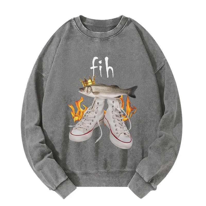 Fih Funny Meme Washed Sweatshirt