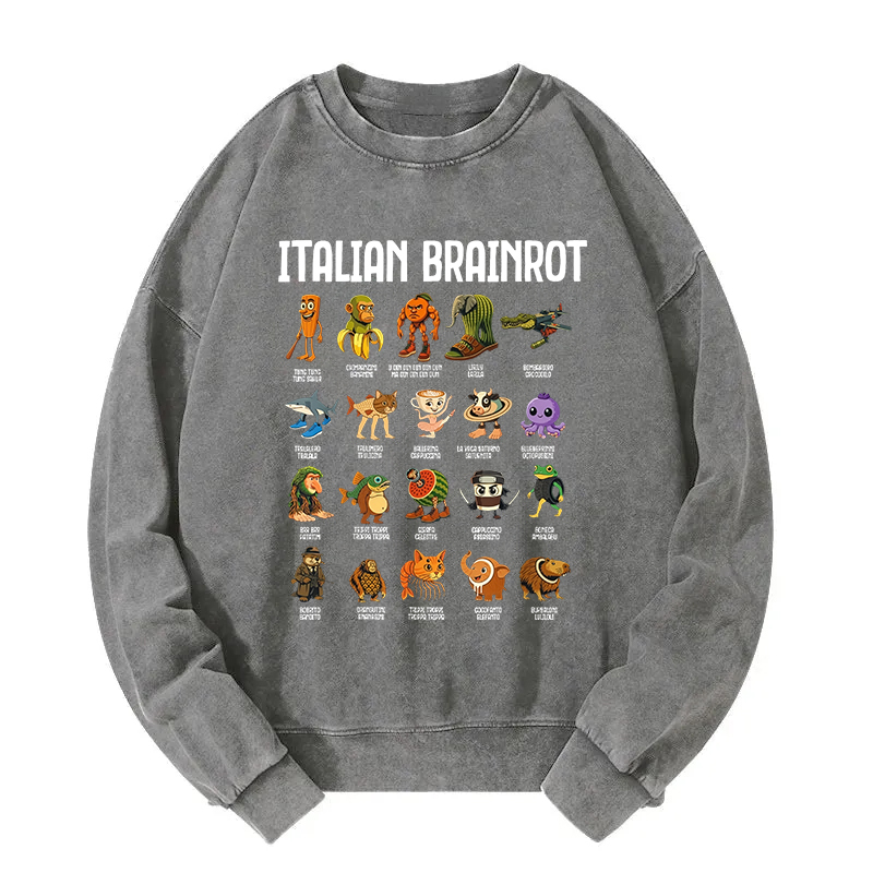 Italian Brainrot Funny Memes Washed Sweatshirt