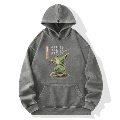 Frog Samurai Japanese Art Vintage Washed Hoodie