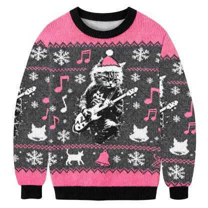 Funny Rock Cat Guitar Ugly Sweatshirt