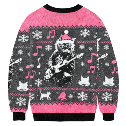 Funny Rock Cat Guitar Ugly Sweatshirt