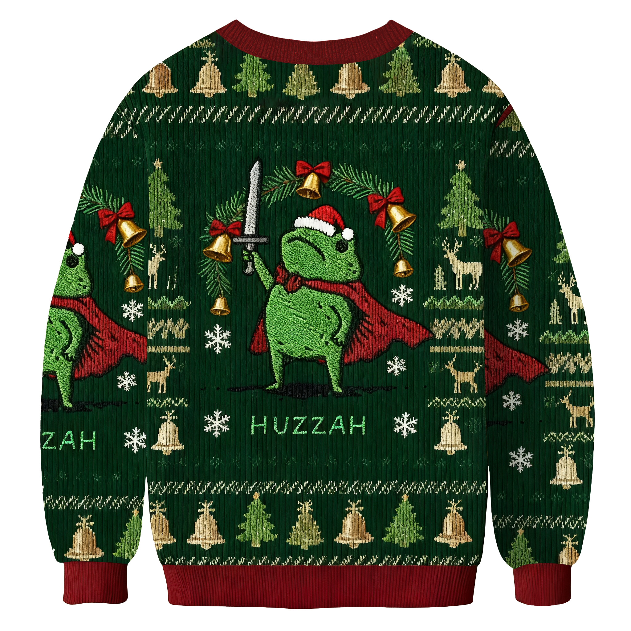 Huzzah Frog With Sword Christmas Ugly Sweatshirt