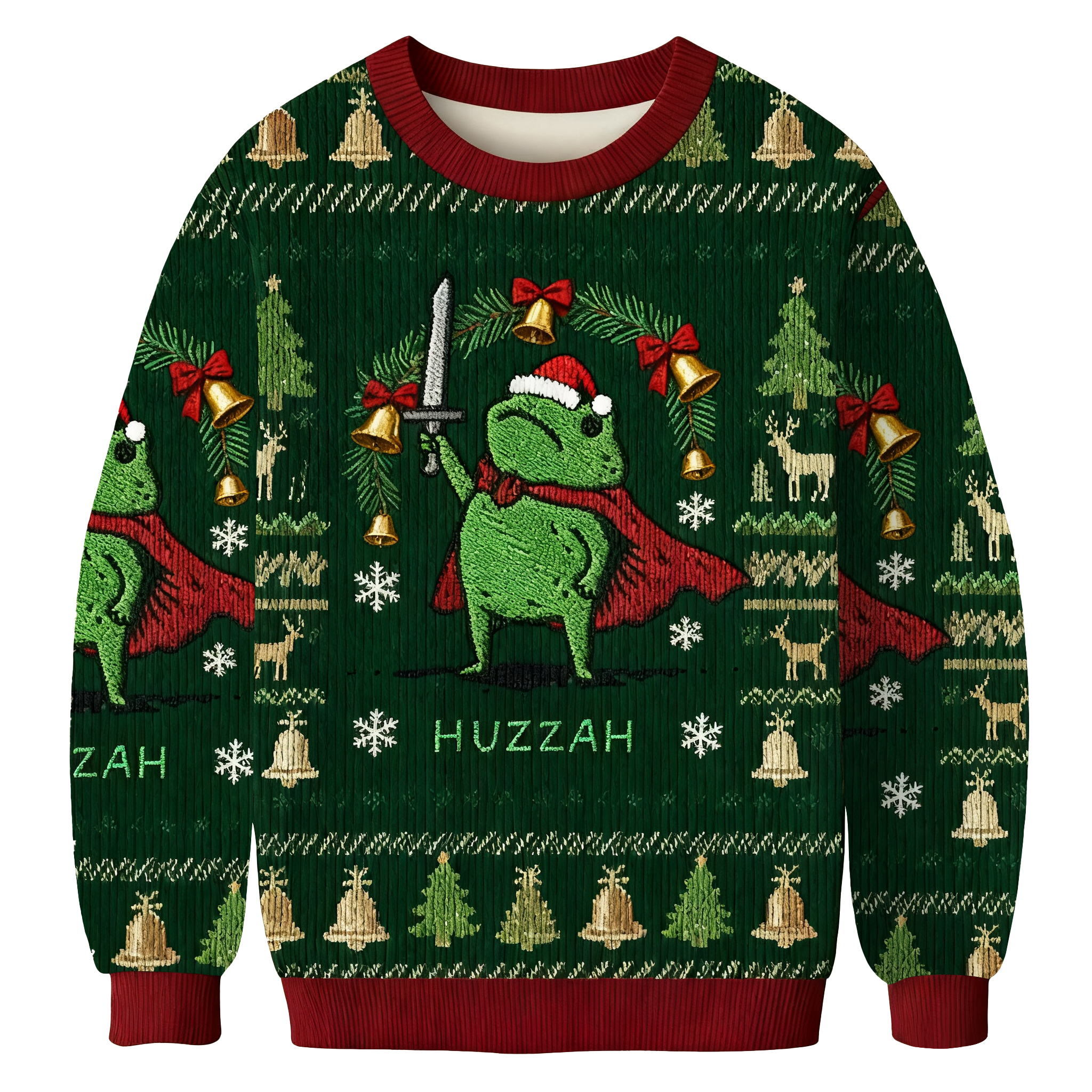 Huzzah Frog With Sword Christmas Ugly Sweatshirt