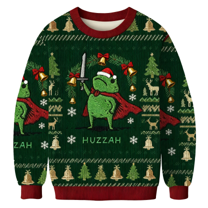 Huzzah Frog With Sword Christmas Ugly Sweatshirt