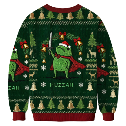 Huzzah Frog With Sword Christmas Ugly Sweatshirt