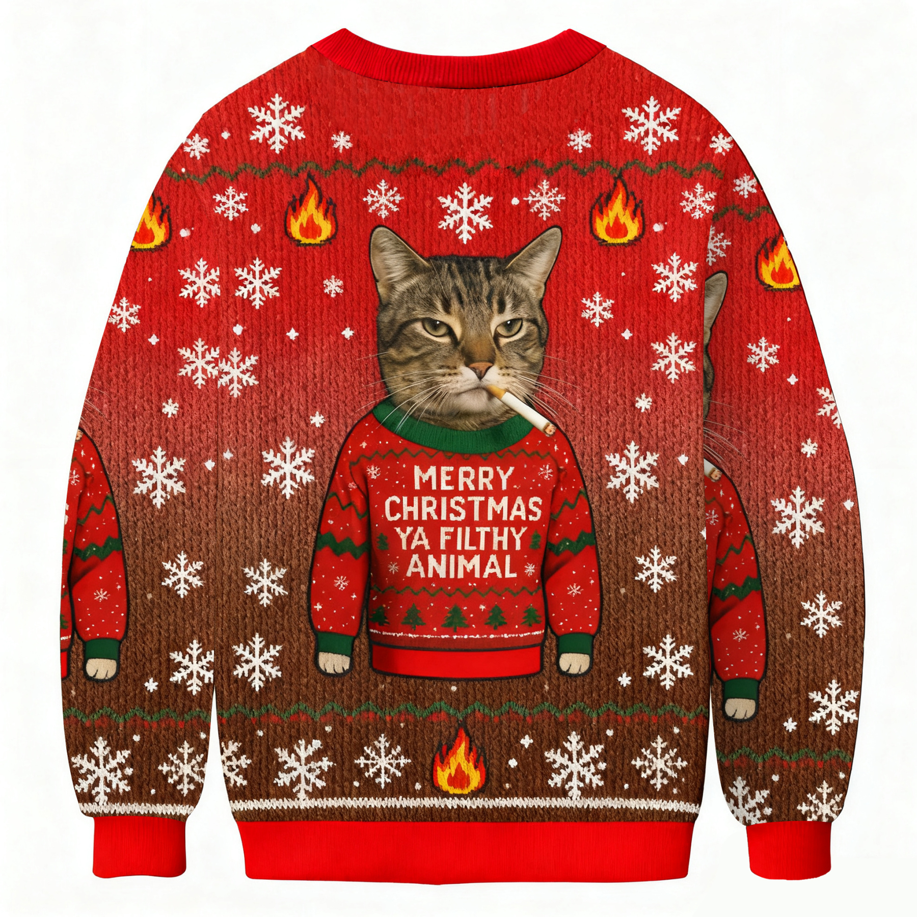 Funny Christmas Smoking Cat Ugly Sweatshirt