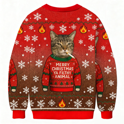 Funny Christmas Smoking Cat Ugly Sweatshirt