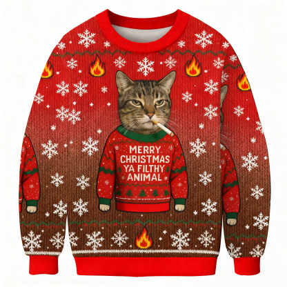 Funny Christmas Smoking Cat Ugly Sweatshirt