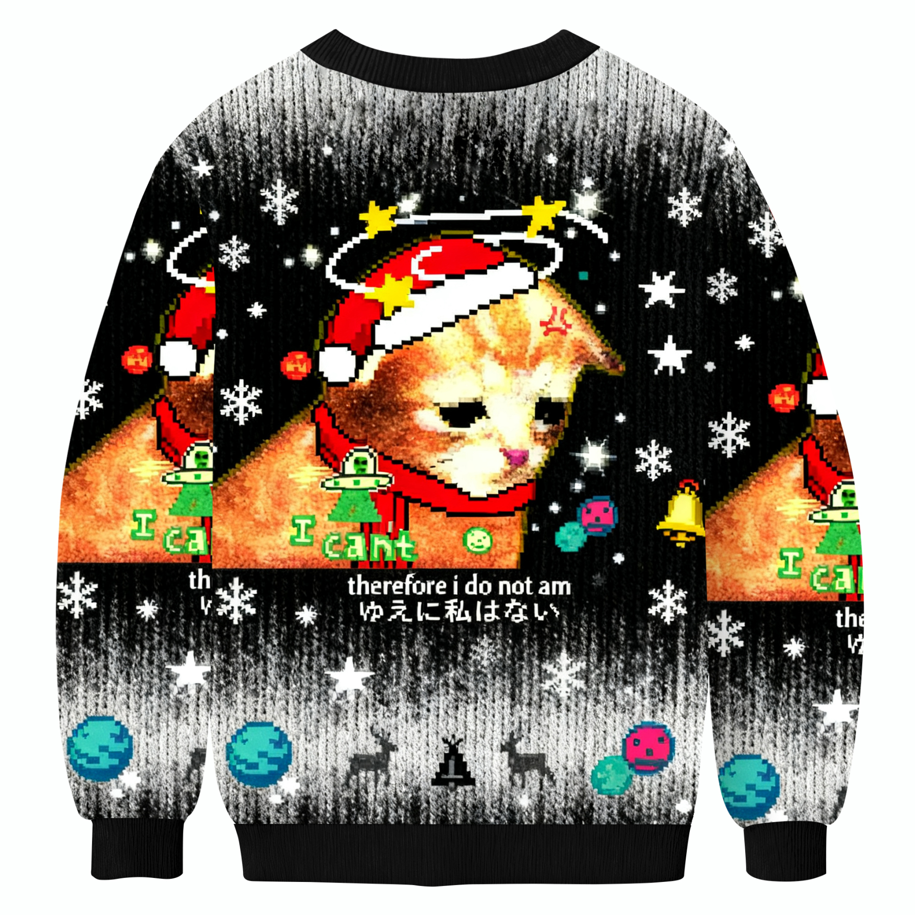 Cosmic Funny Cat MeMe Says 'I Can't' Christmas Ugly Sweatershirt