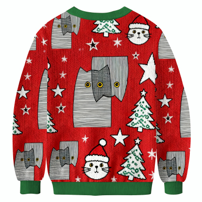 Funny Line Cat Christmas Ugly Sweatshirt