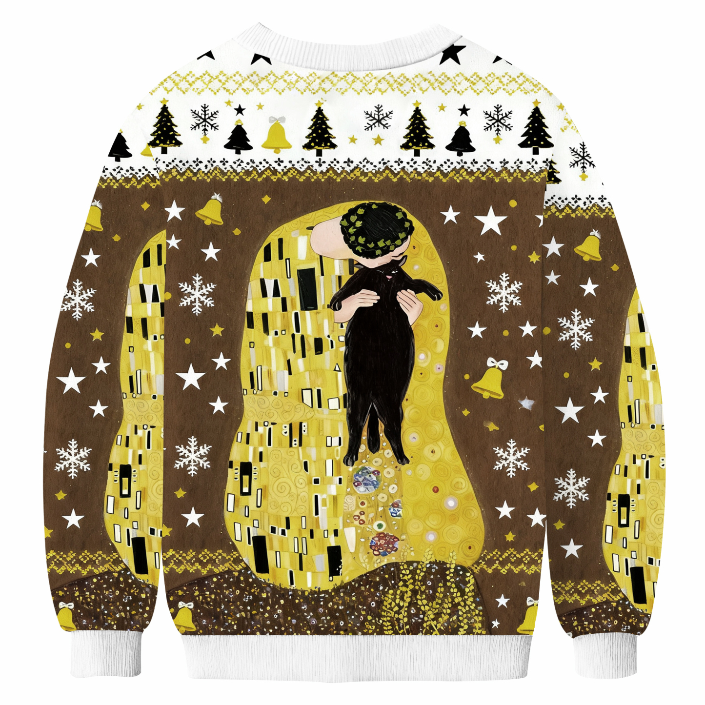 Black Cat In Golden Artwork Ugly Sweatshirt